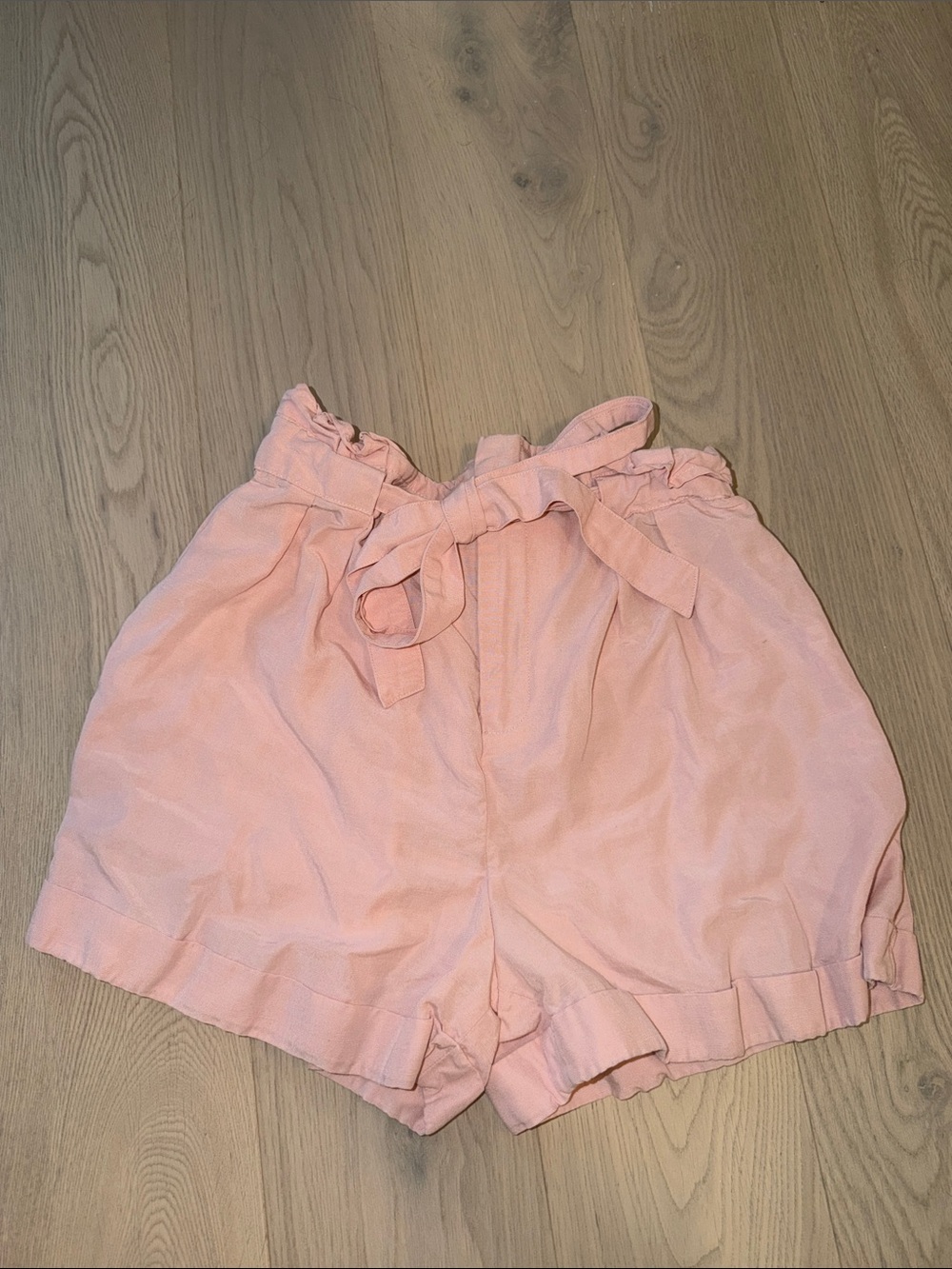 Club Monaco Light Pink Linen High-Waist Paperbag Tie Shorts